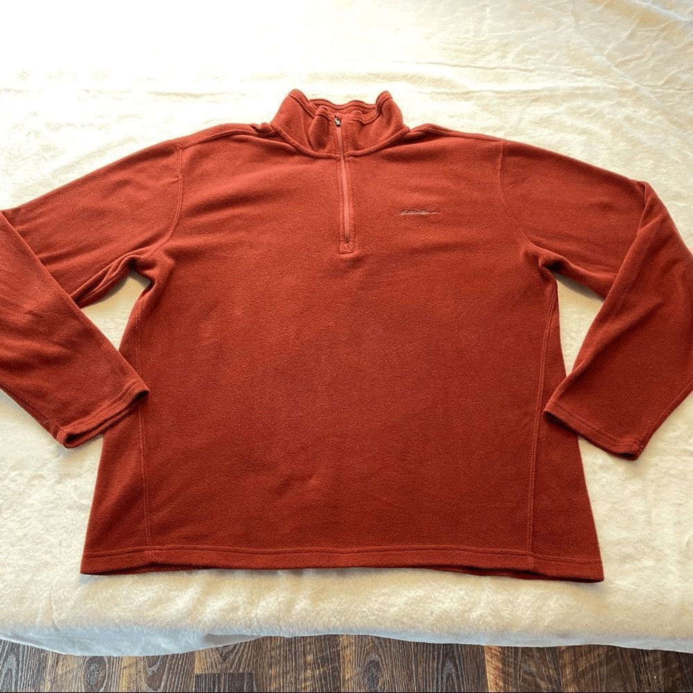 Eddie Bauer Polartec Fleece Pullover Men's Large Rust Orange 1/4 Zip Fall 2013